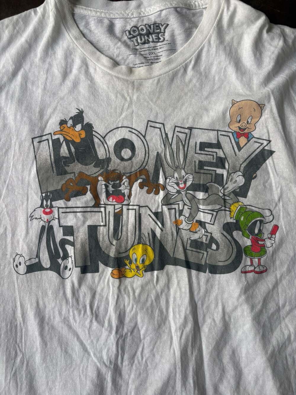Looney Tunes Graphic Crew Neck T-Shirt White 2XL - Picture 2 of 6